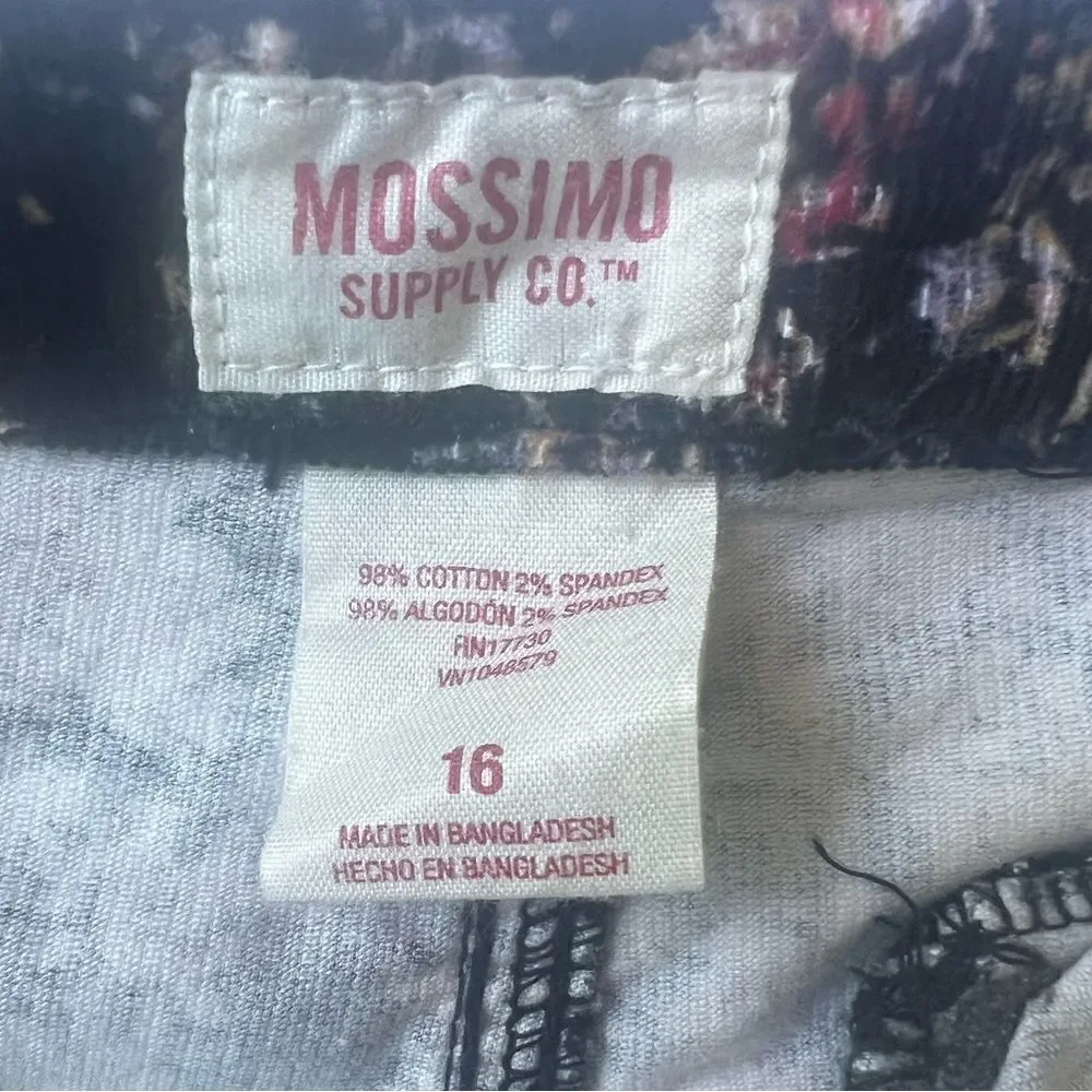 Mossimo Black Floral Corduroy Cotton Blend Mini Skirt sz 16